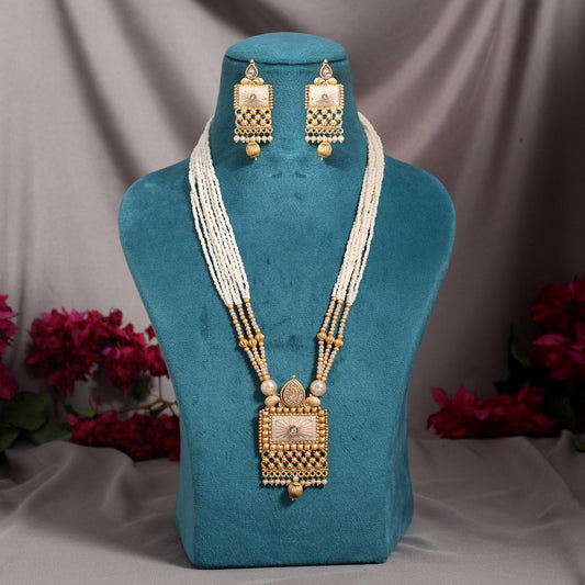 Gold Color Meena Work Matte Gold Rajwadi Temple Necklace Set (TPLN721GLD) - Preyans.com