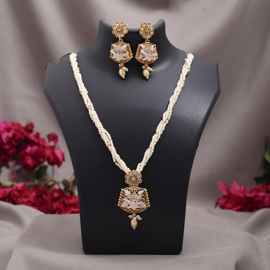 Gold Color Meena Work Matte Gold Rajwadi Temple Necklace Set (TPLN731GLD) - Preyans.com