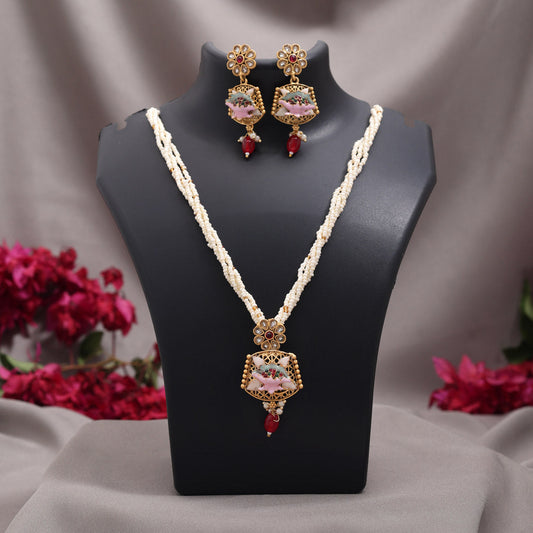 Rani & Green Color Meena Work Matte Gold Rajwadi Temple Necklace Set (TPLN731RNIGRN) - Preyans.com