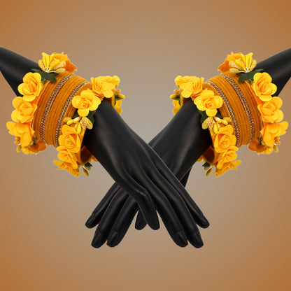 Yellow Color Floral Bangles Set: 2.4 (TRB154YLW-2.4) - preyans.com