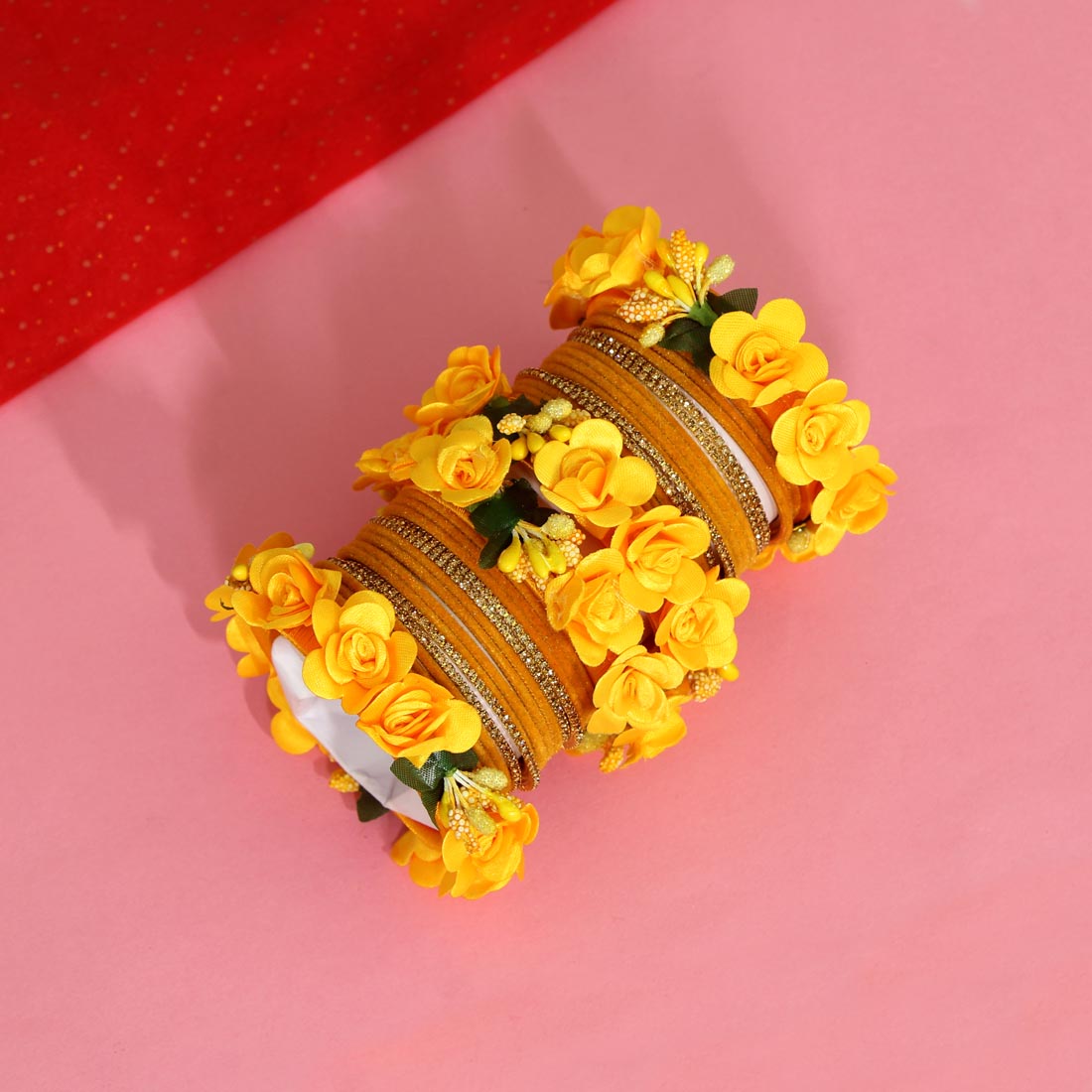 Yellow Color Floral Bangles Set: 2.4 (TRB154YLW-2.4) - preyans.com