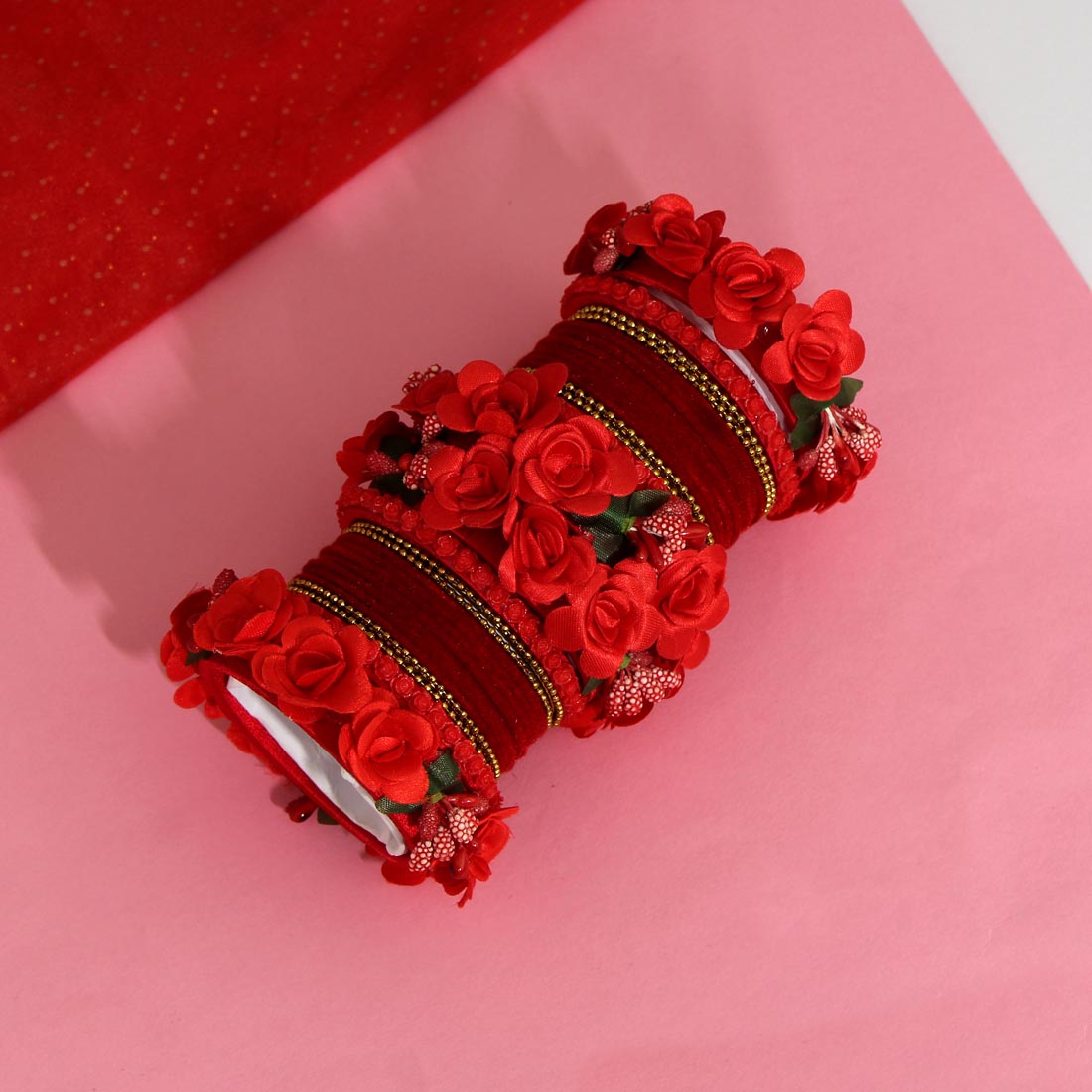 Red Color Floral Bangles Set: 2.4 (TRB155RED-2.4) - preyans.com