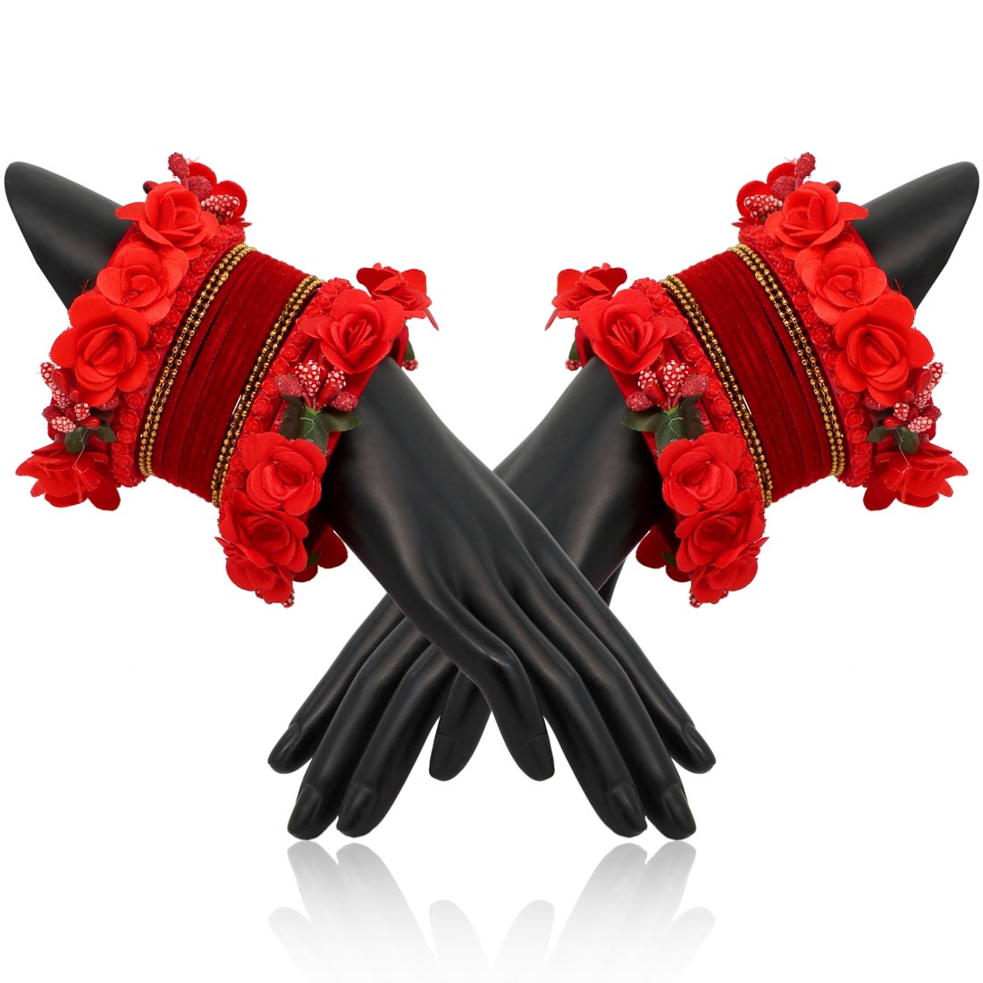 Red Color Floral Bangles Set: 2.4 (TRB155RED-2.4) - preyans.com