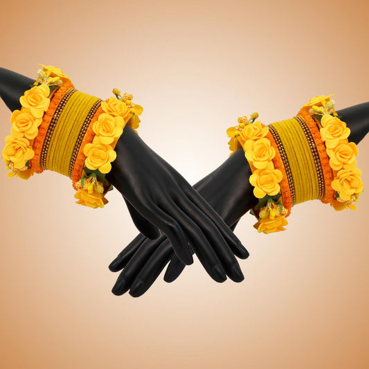 Yellow Color Floral Bangles Set: 2.4 (TRB155YLW-2.4) - preyans.com