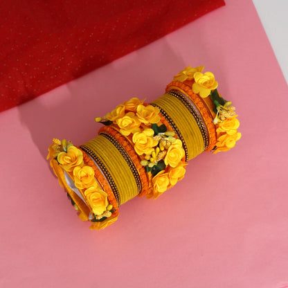 Yellow Color Floral Bangles Set: 2.4 (TRB155YLW-2.4) - preyans.com