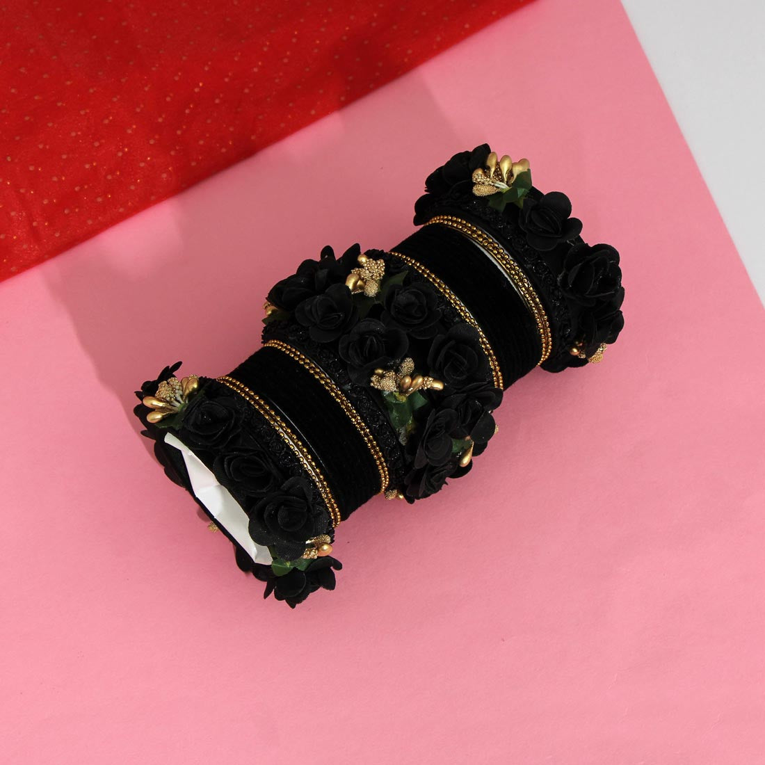 Black Color Floral Bangles Set: 2.4 (TRB157BLK-2.4) - preyans.com