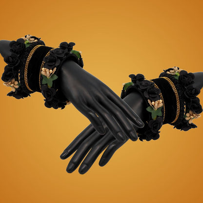 Black Color Floral Bangles Set: 2.4 (TRB157BLK-2.4) - preyans.com