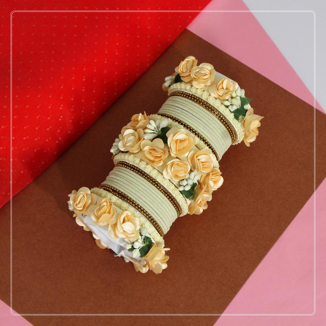 Off White Color Floral Bangles Set: 2.4 (TRB157OWHT-2.4) - preyans.com