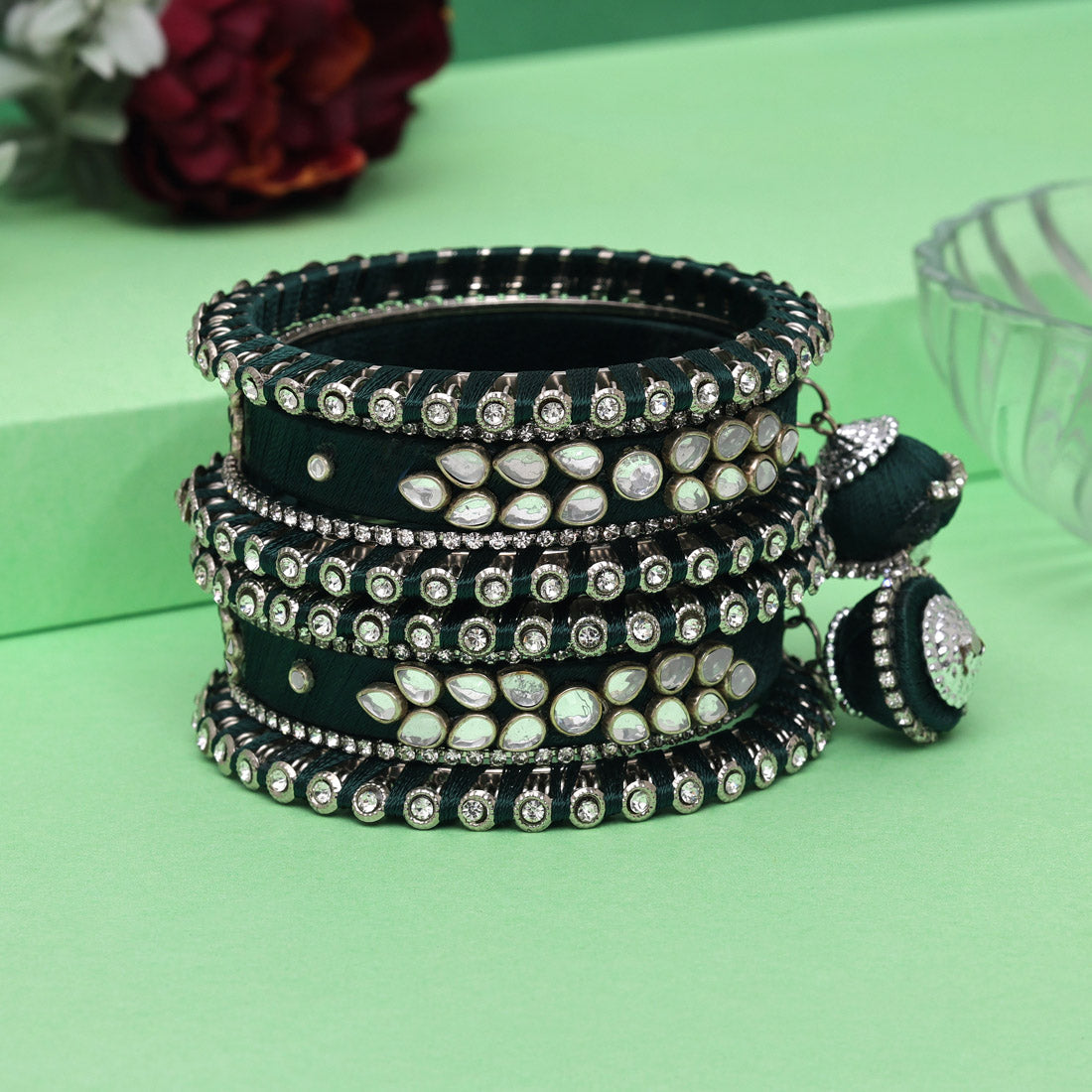 Green Color Thread Bangle Set: 2.4 (TRB170GRN-2.4) - preyans.com