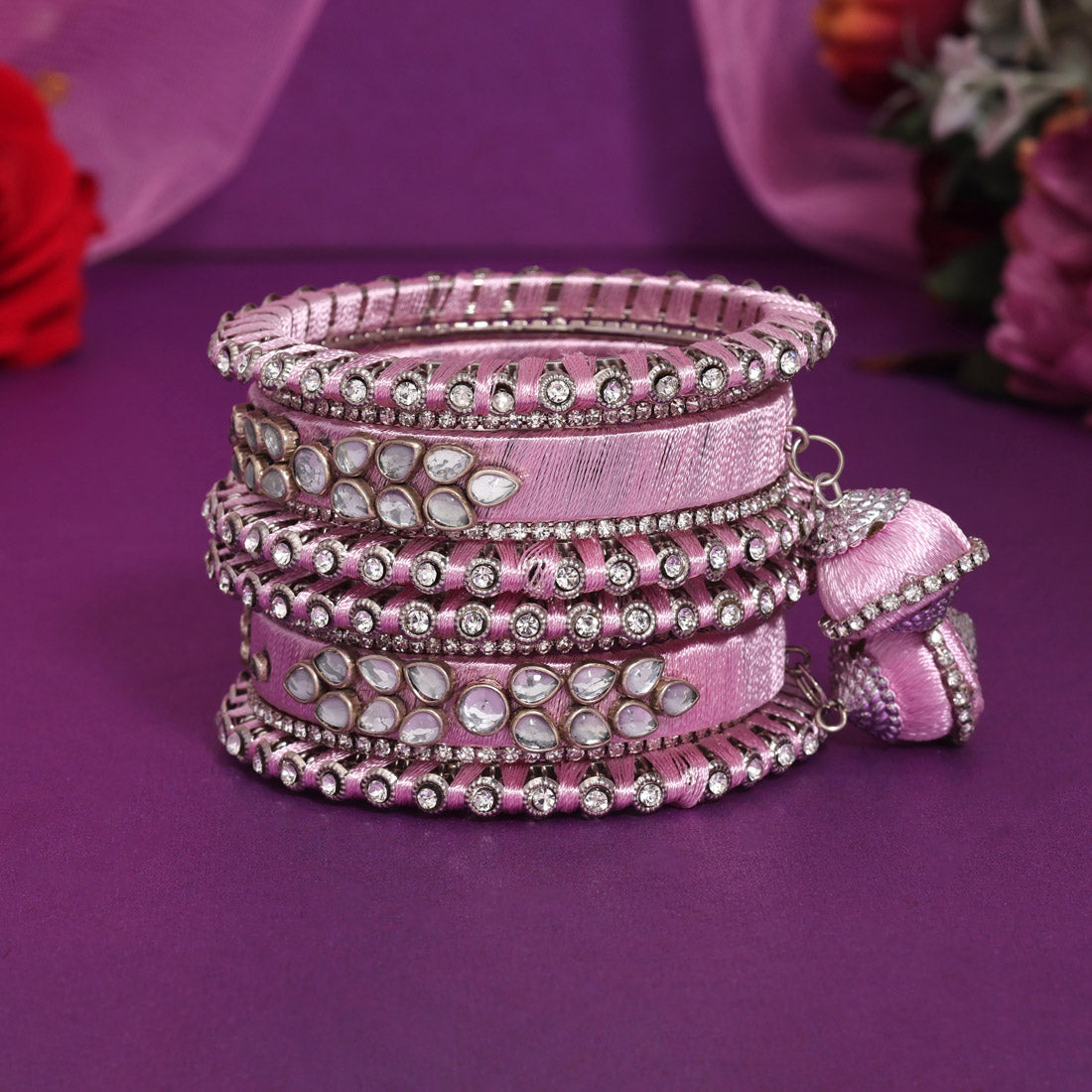 Pink Color Thread Bangle Set: 2.4 (TRB170PNK-2.4) - preyans.com