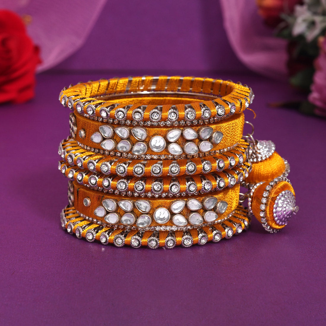 Yellow Color Thread Bangle Set: 2.8 (TRB170YLW-2.8) - preyans.com