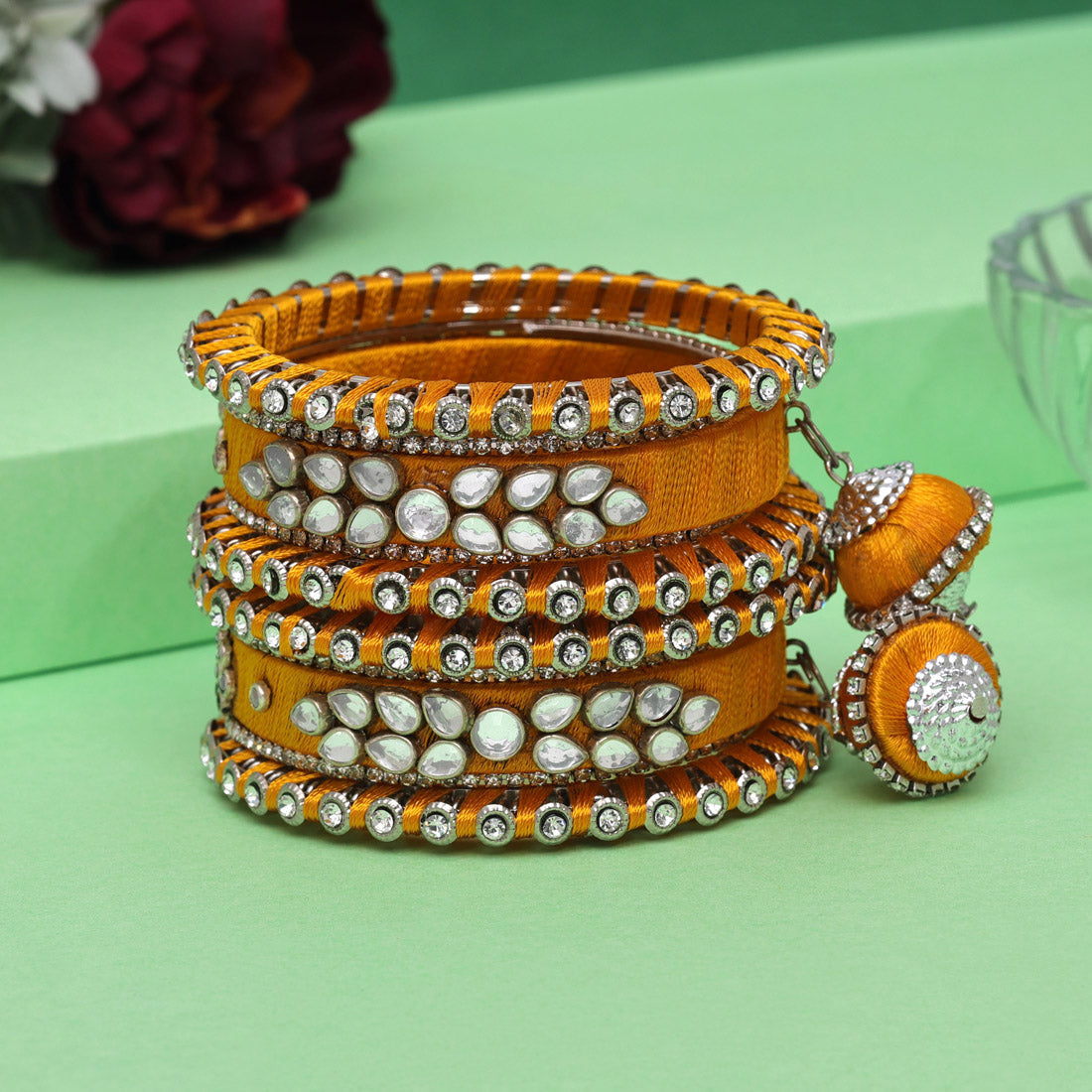 Yellow Color Thread Bangle Set: 2.8 (TRB170YLW-2.8) - preyans.com