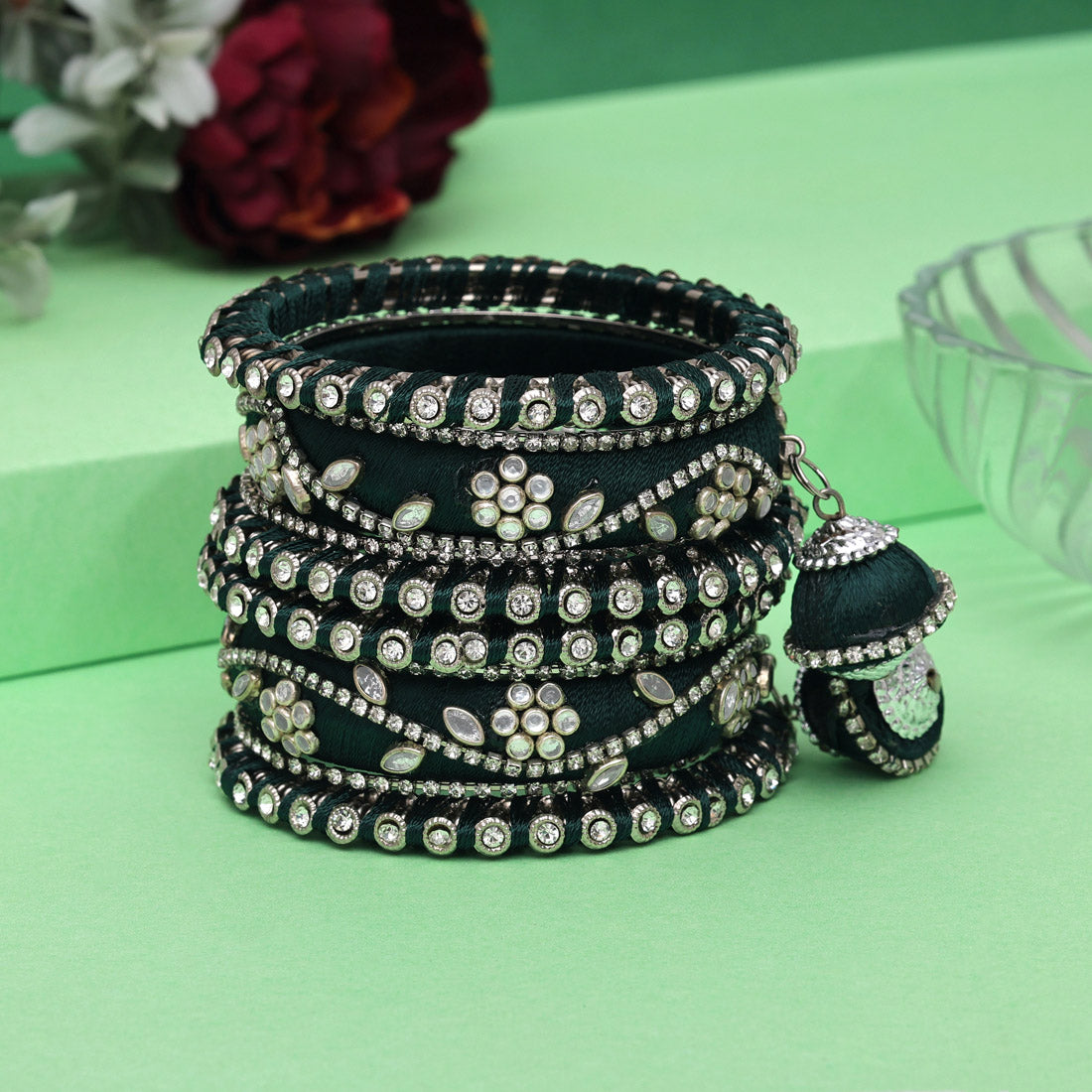 Green Color Thread Bangle Set: 2.4 (TRB171GRN-2.4) - preyans.com