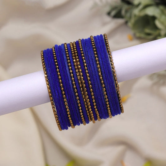 Blue Color Velvet Work Bangle Set: 2.6 (TRB177BLU-2.6) - preyans.com