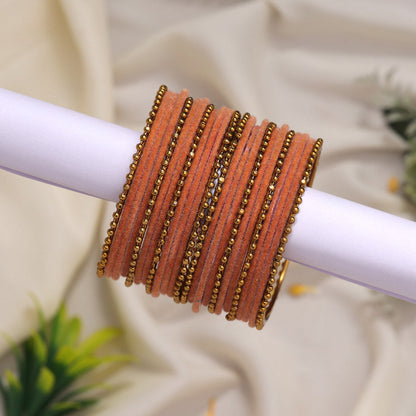 Dark Peach Color Velvet Work Bangle Set: 2.6 (TRB177DPCH-2.6) - preyans.com