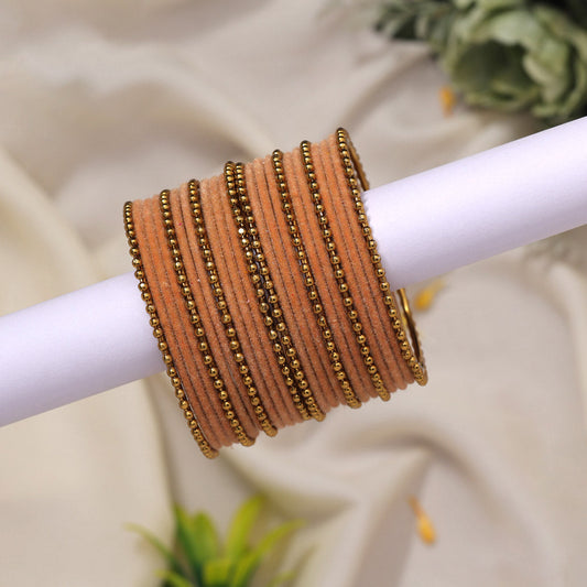 Peach Color Velvet Work Bangle Set: 2.4 (TRB177PCH-2.4) - preyans.com