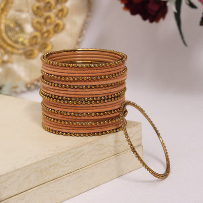 Peach Color Velvet Work Bangle Set: 2.6 (TRB177PCH-2.6) - preyans.com