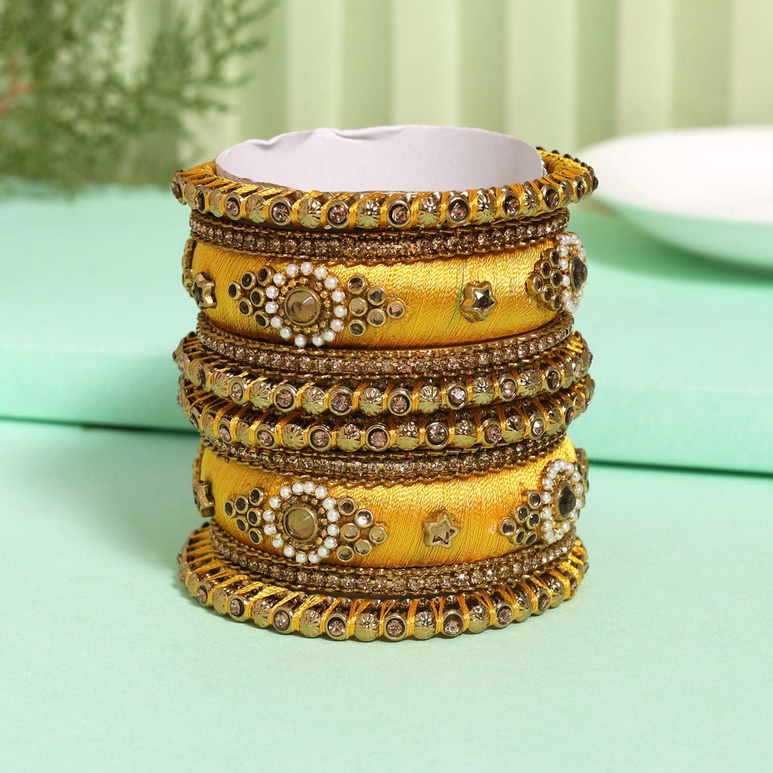 Mustard Yellow Color Thread Bangle Set (TRB179MYLW) Mustard Yellow 2.4 - Preyans.com