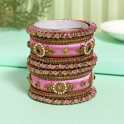 Pink Color Thread Bangle Set (TRB179PNK) Pink 2.4 - Preyans.com