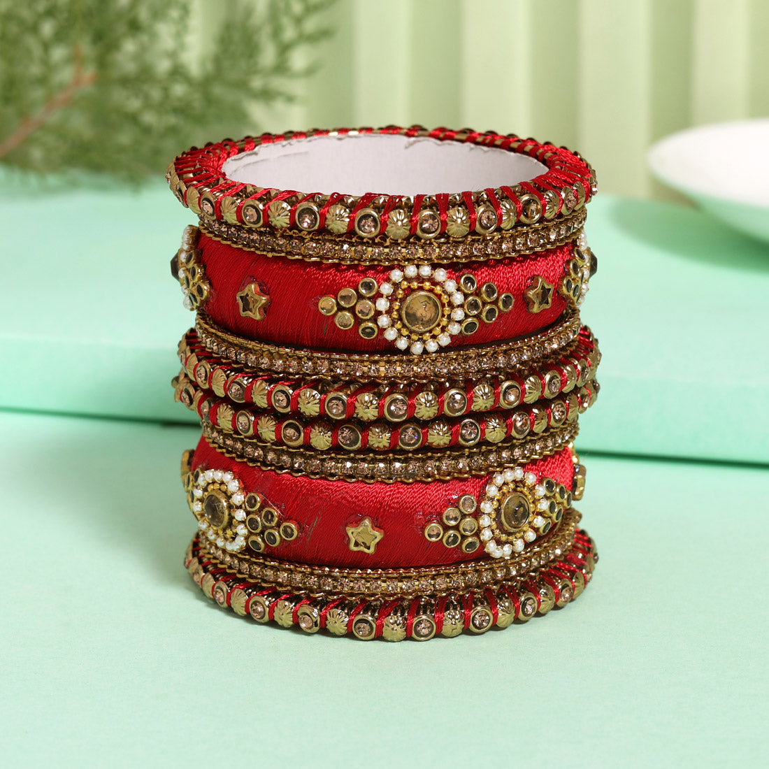 Red Color Thread Bangle Set (TRB179RED) Red 2.4 - Preyans.com