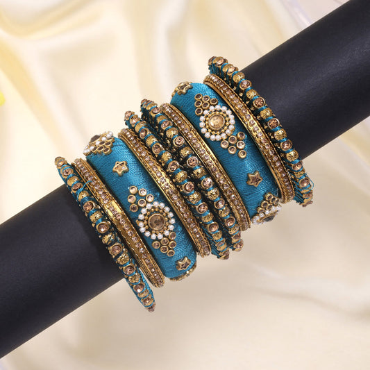 Turquoise Blue Color Thread Bangle Set (TRB179TBLU) - Preyans.com