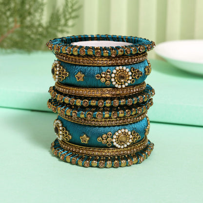 Turquoise Blue Color Thread Bangle Set (TRB179TBLU) Turquoise Blue 2.4 - Preyans.com