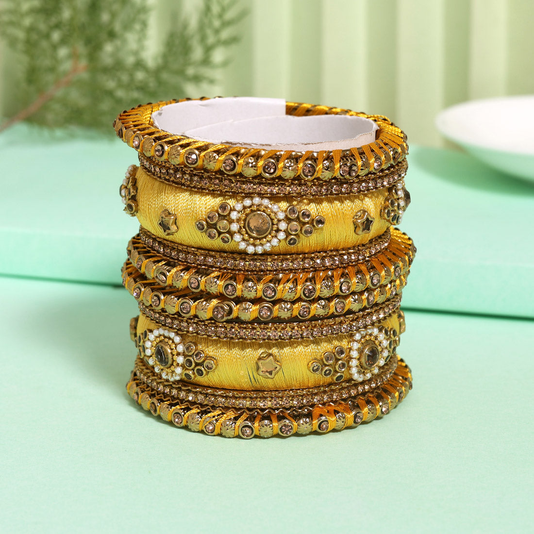 Yellow Color Thread Bangle Set (TRB179YLW) - Preyans.com