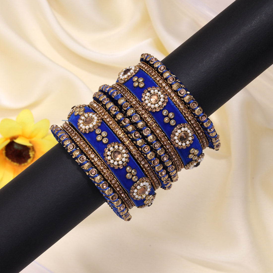 Blue Color Velvet Work Bangle Set (TRB180BLU) - Preyans.com