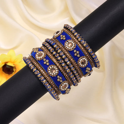 Blue Color Velvet Work Bangle Set (TRB180BLU) - Preyans.com