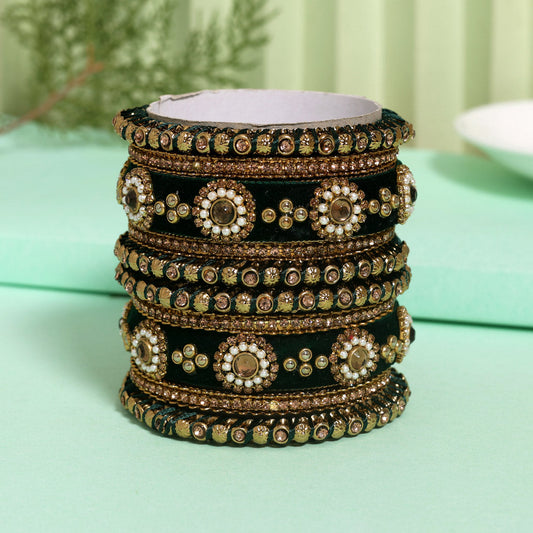 Green Color Velvet Work Bangle Set (TRB180GRN) Green 2.4 - Preyans.com