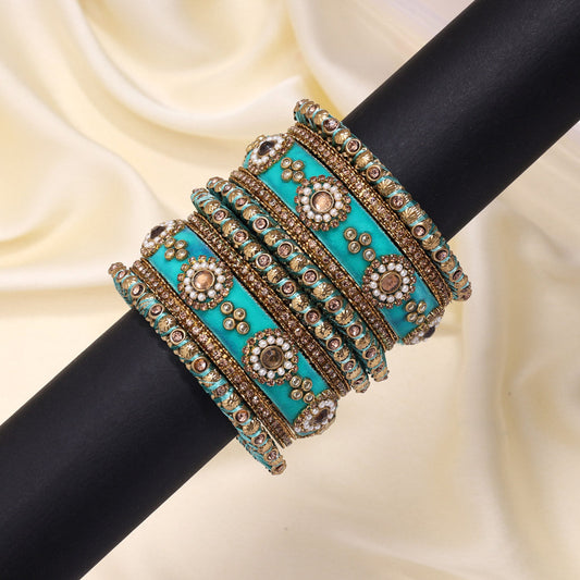 Light Green Color Velvet Work Bangle Set (TRB180LGRN) - Preyans.com