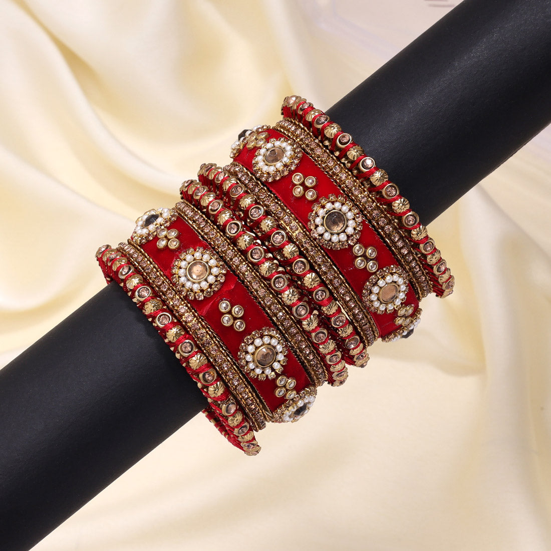 Red Color Velvet Work Bangle Set (TRB180RED) - Preyans.com