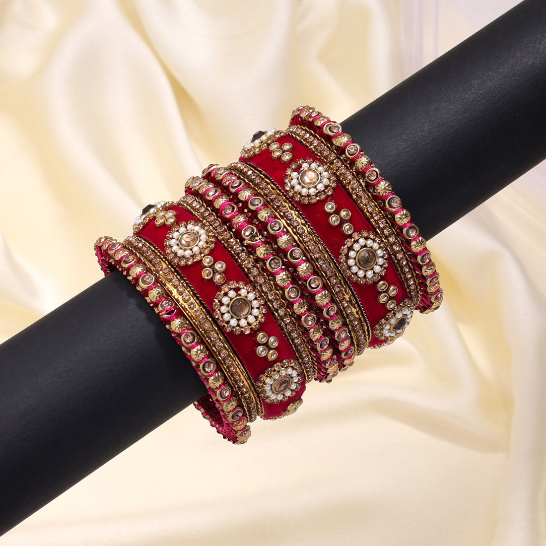 Rani Color Velvet Work Bangle Set (TRB180RNI) - Preyans.com