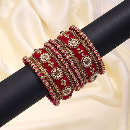 Rani Color Velvet Work Bangle Set (TRB180RNI) - Preyans.com