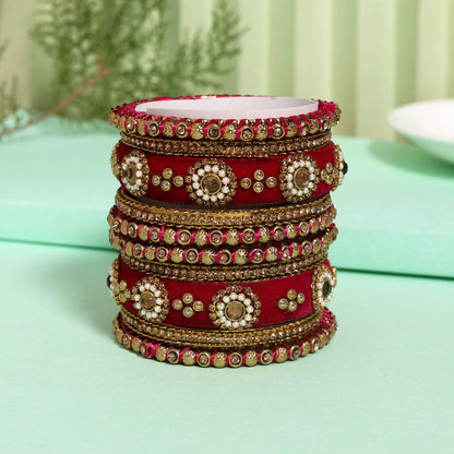 Rani Color Velvet Work Bangle Set (TRB180RNI) Rani 2.4 - Preyans.com