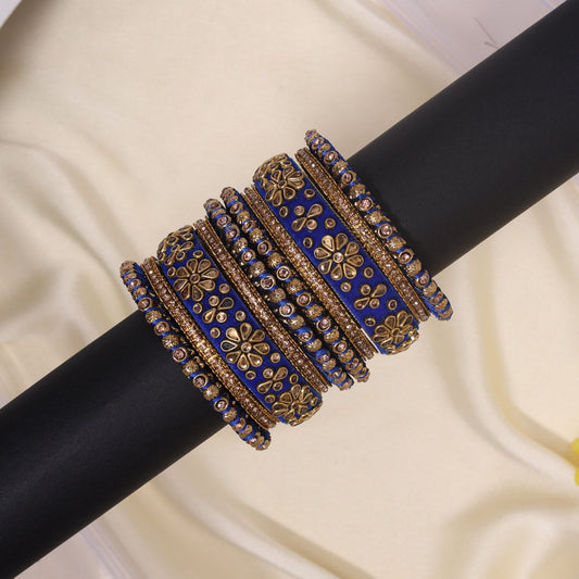 Blue Color Velvet Work Bangle Set (TRB181BLU) - Preyans.com