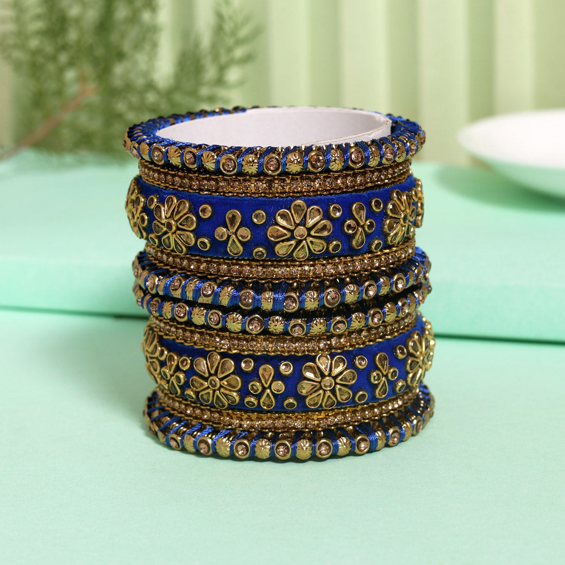 Blue Color Velvet Work Bangle Set (TRB181BLU) Blue 2.4 - Preyans.com