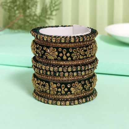 Green Color Velvet Work Bangle Set (TRB181GRN) Green 2.4 - Preyans.com