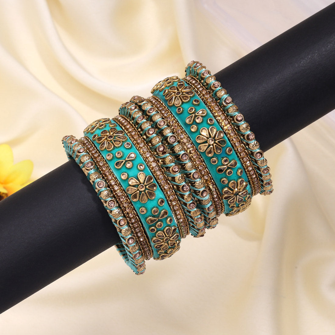 Light Green Color Velvet Work Bangle Set (TRB181LGRN) - Preyans.com