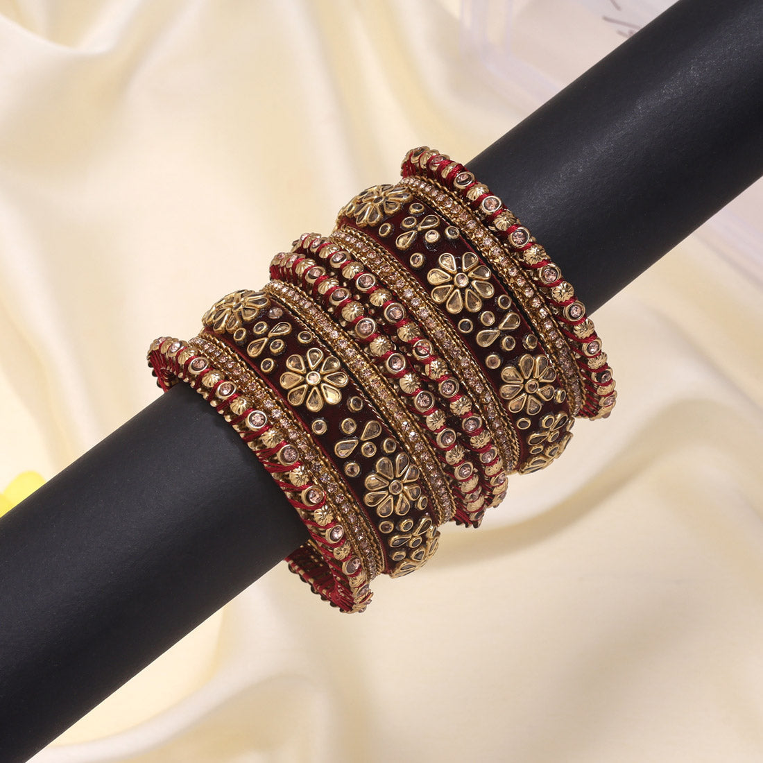 Maroon Color Velvet Work Bangle Set (TRB181MRN) - Preyans.com