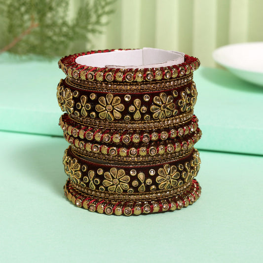 Maroon Color Velvet Work Bangle Set (TRB181MRN) Maroon 2.4 - Preyans.com