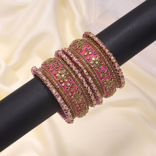 Pink Color Velvet Work Bangle Set (TRB181PNK) - Preyans.com