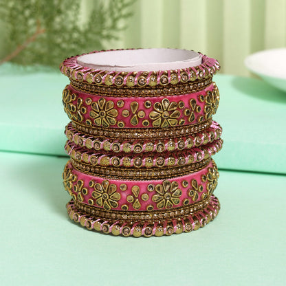 Pink Color Velvet Work Bangle Set (TRB181PNK) Pink 2.4 - Preyans.com