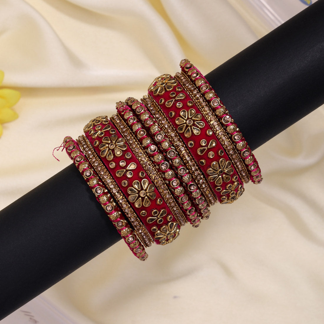 Rani Color Velvet Work Bangle Set (TRB181RNI) - Preyans.com