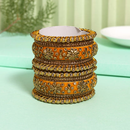 Yellow Color Velvet Work Bangle Set (TRB181YLW) Yellow 2.4 - Preyans.com