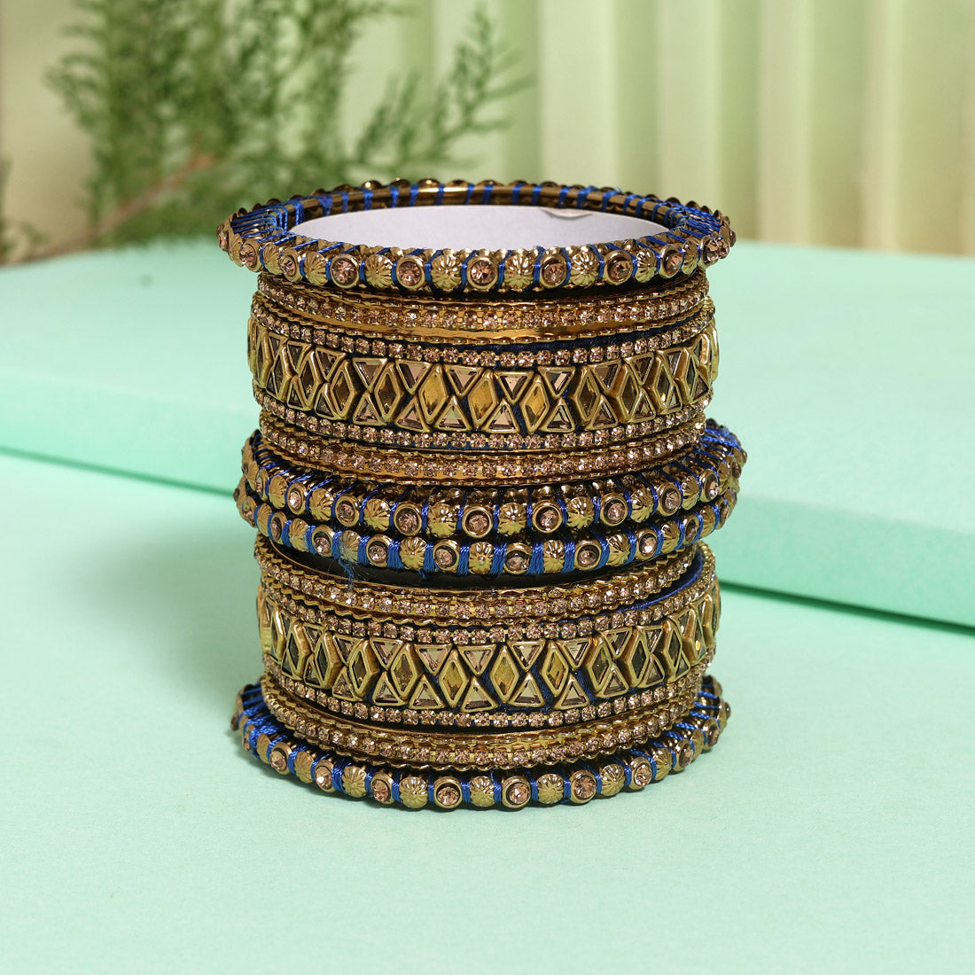 Blue Color Thread Bangle Set (TRB182BLU) Blue 2.4 - Preyans.com