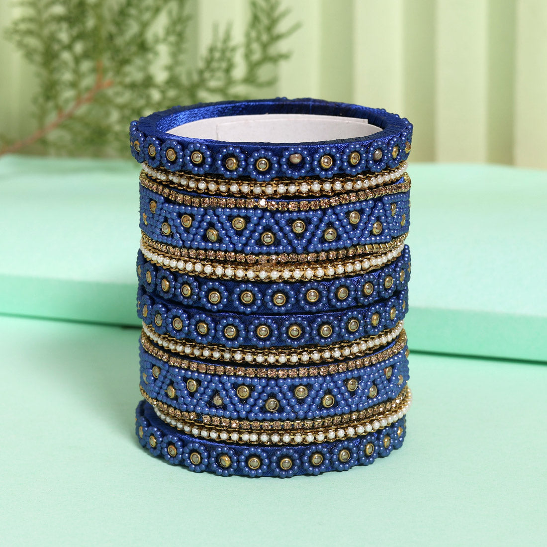 Blue Color Thread Bangle Set (TRB183BLU) Blue 2.4 - Preyans.com