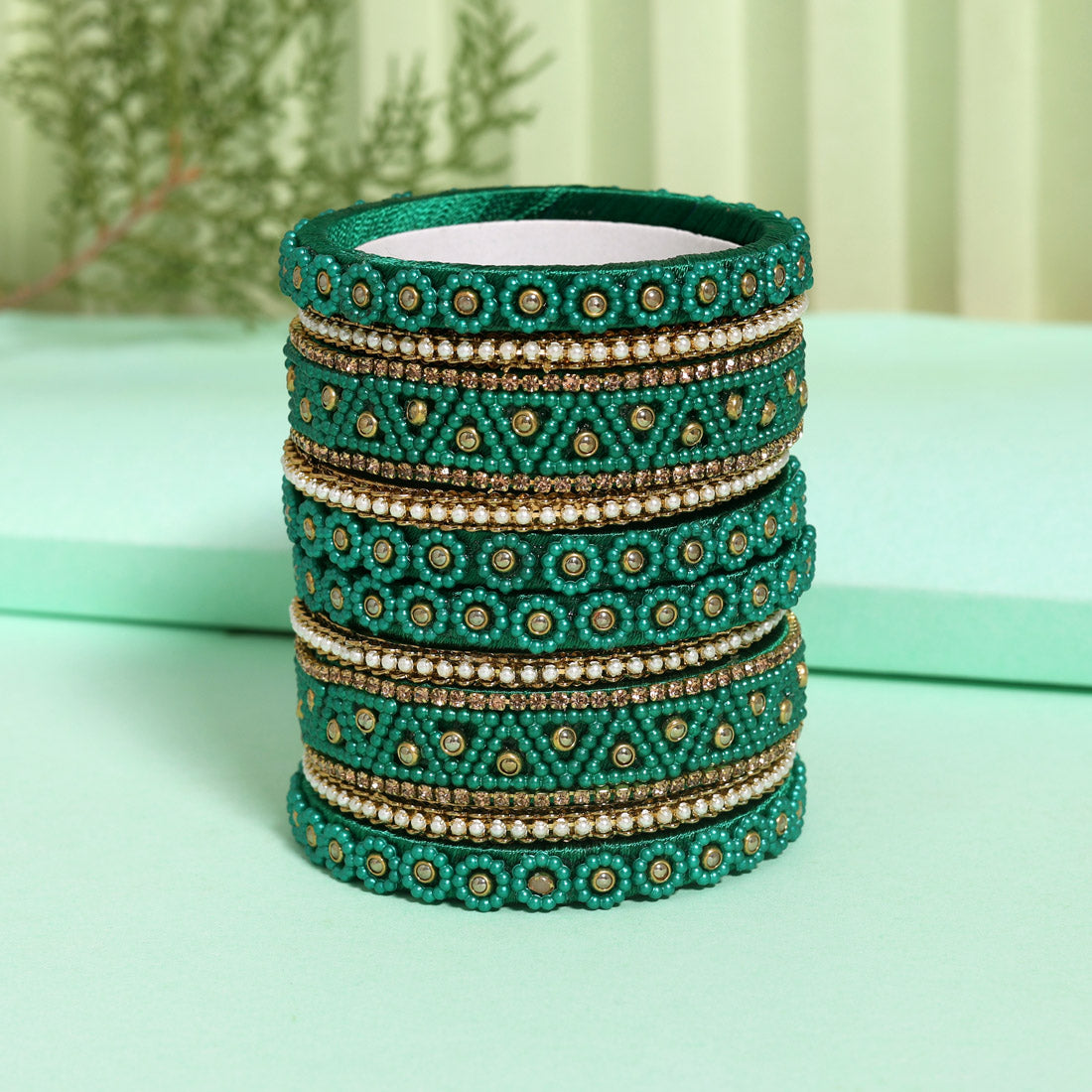 Green Color Thread Bangle Set (TRB183GRN) Green 2.4 - Preyans.com