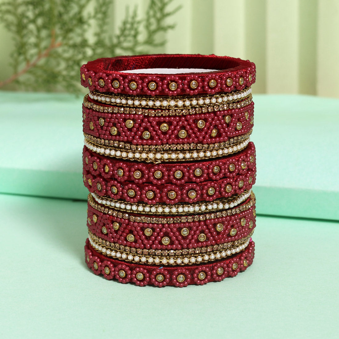 Maroon Color Thread Bangle Set (TRB183MRN) Maroon 2.4 - Preyans.com