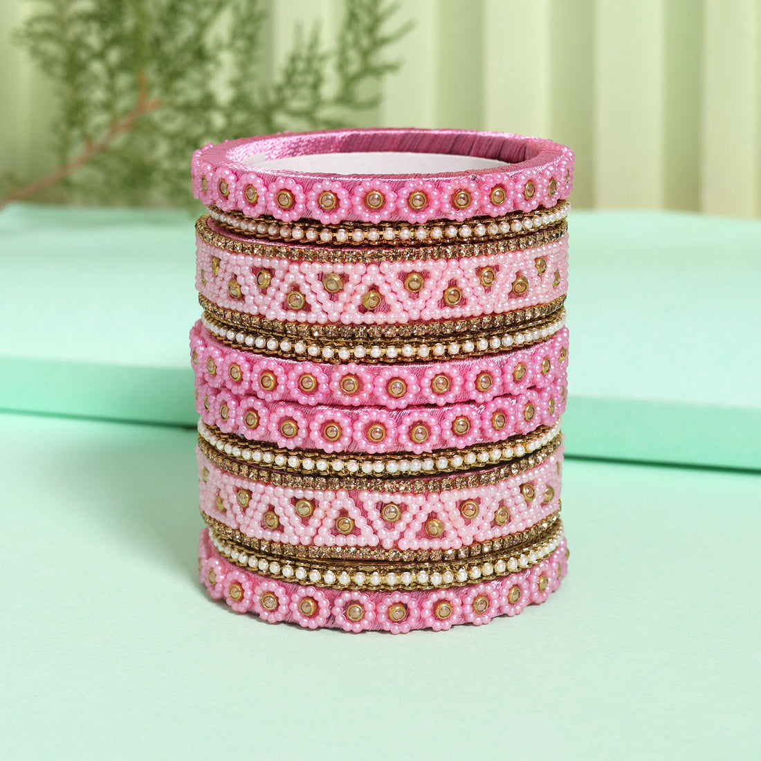 Pink Color Thread Bangle Set (TRB183PNK) Pink 2.4 - Preyans.com